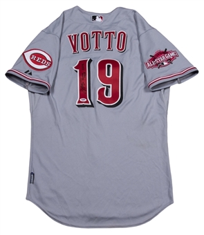 2015 Joey Votto Game Used & Signed/Inscribed Cincinnati Reds Road Jersey Worn on 9/19/15 (MLB Authenticated & PSA/DNA)